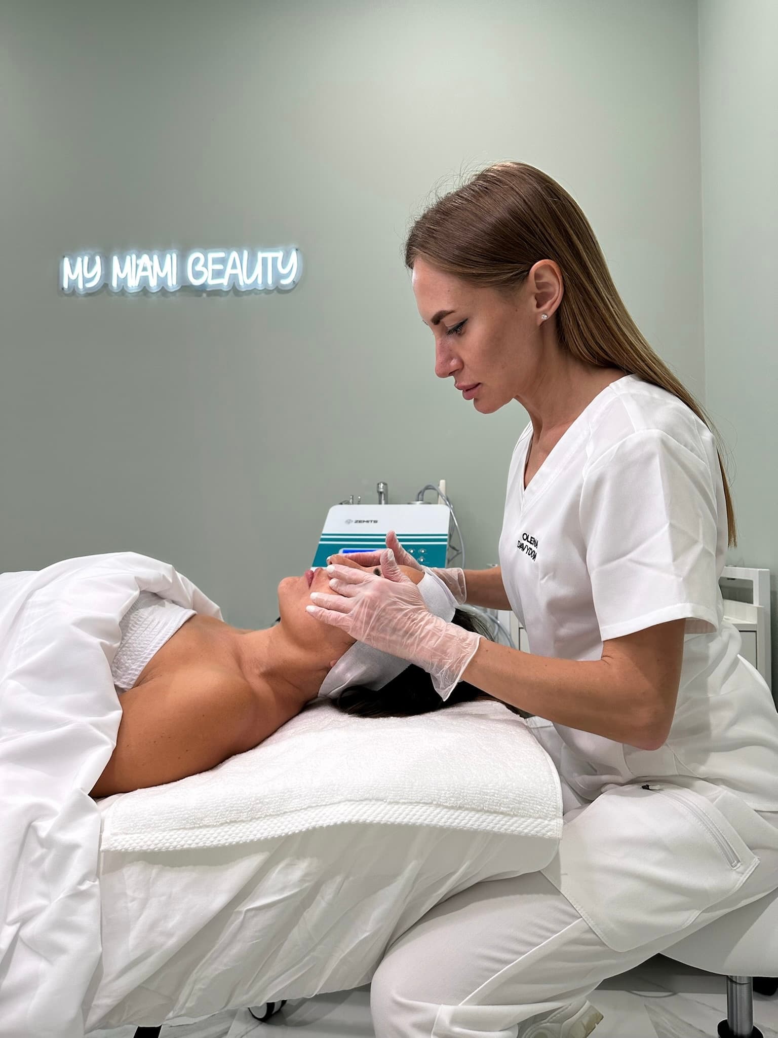 A professional skincare treatment scene at My Miami Beauty